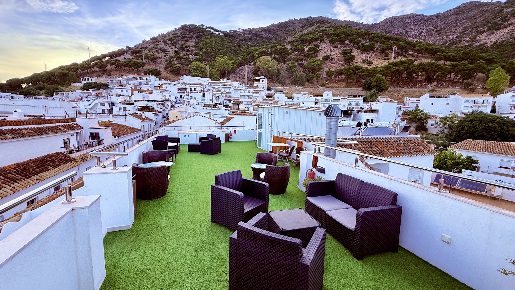Skydeck lounge overlooking the white village and hillside